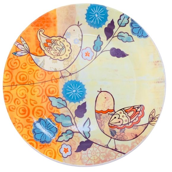 Tii Spring Luncheon Birds Butterfly Set of 4 Mugs Dessert Plates Brunch Boxed - Picture 4 of 14